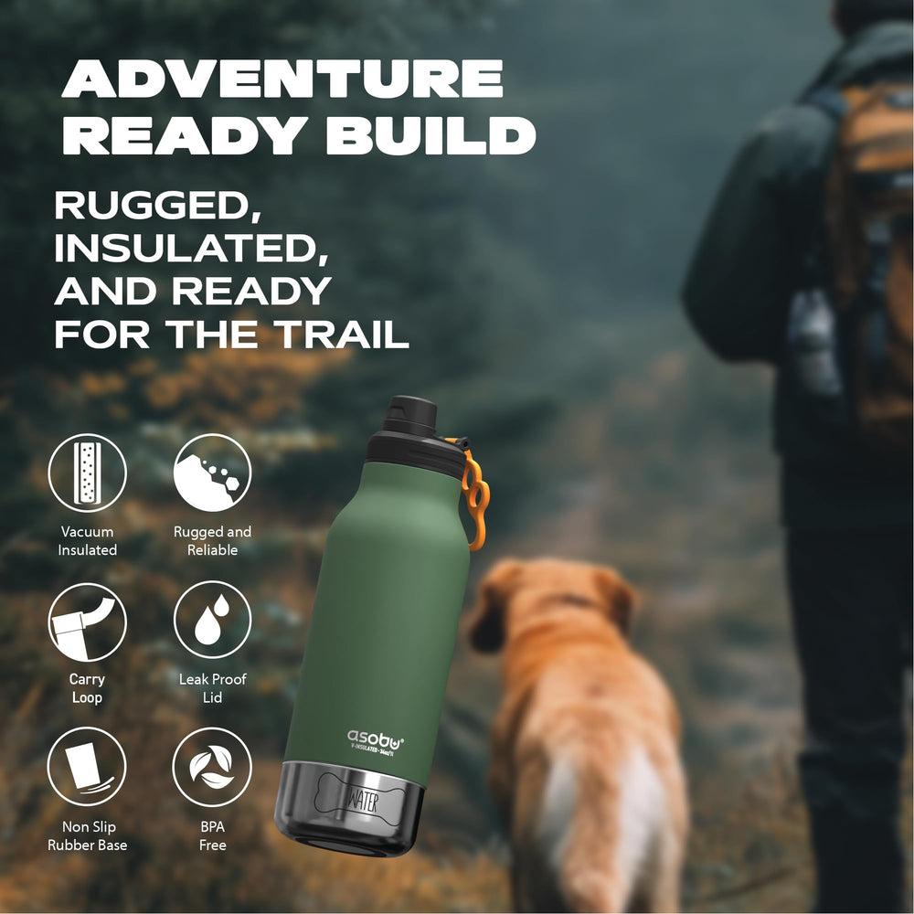 Asobu Dog Barky Bottle travel setup shows compact all-in-one hydration solution.