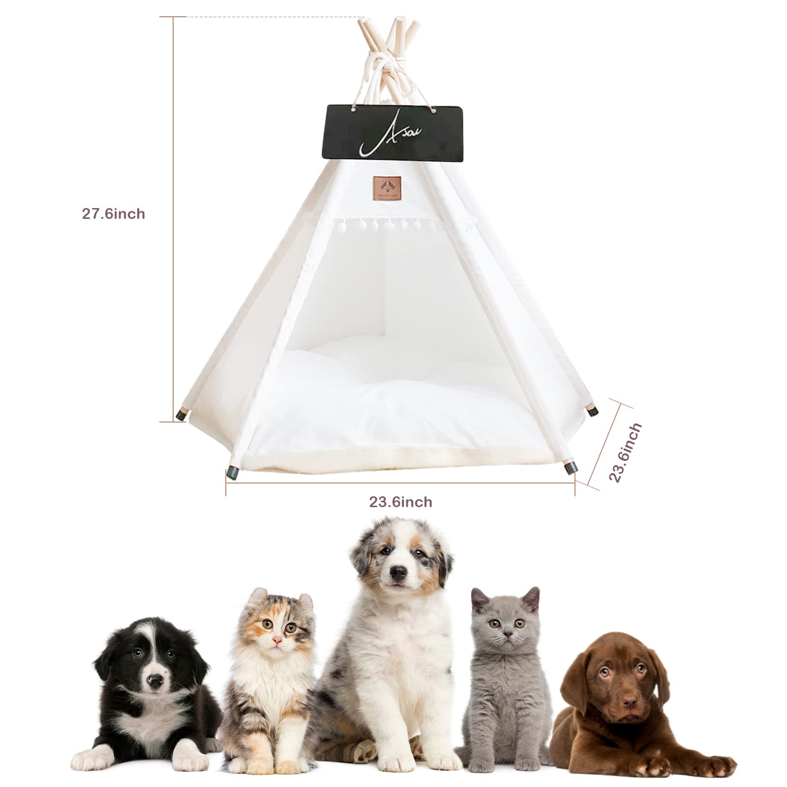 Asou pet-teepee sturdy-wood-legs keeps the shelter stable during play.