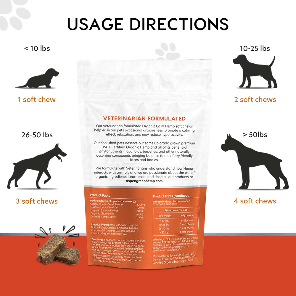 Aspen Green dog chews in bag ready for worry-free quiet moments.