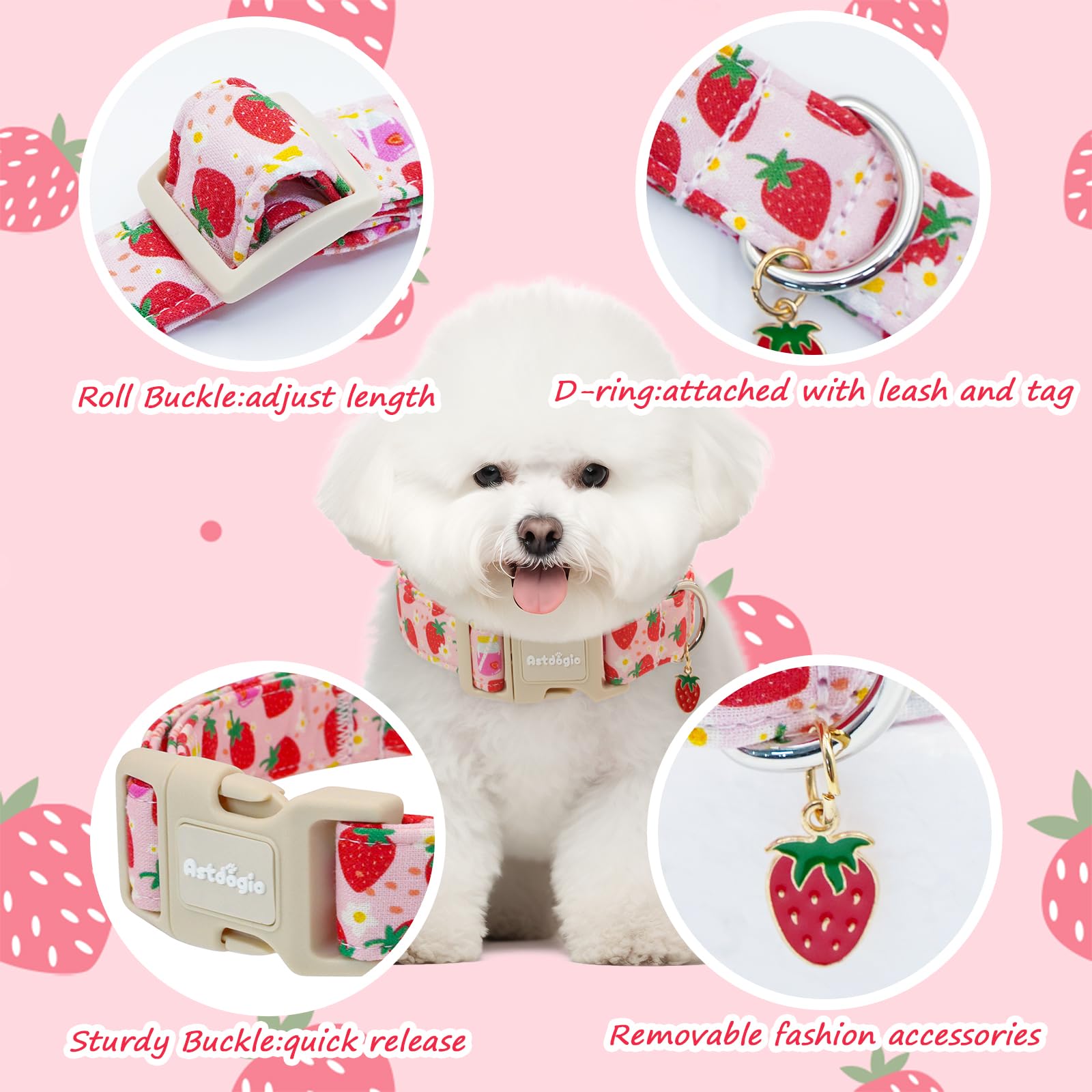 Astdogio Strawberry dog collar size-chart image guides fit from XS to L
