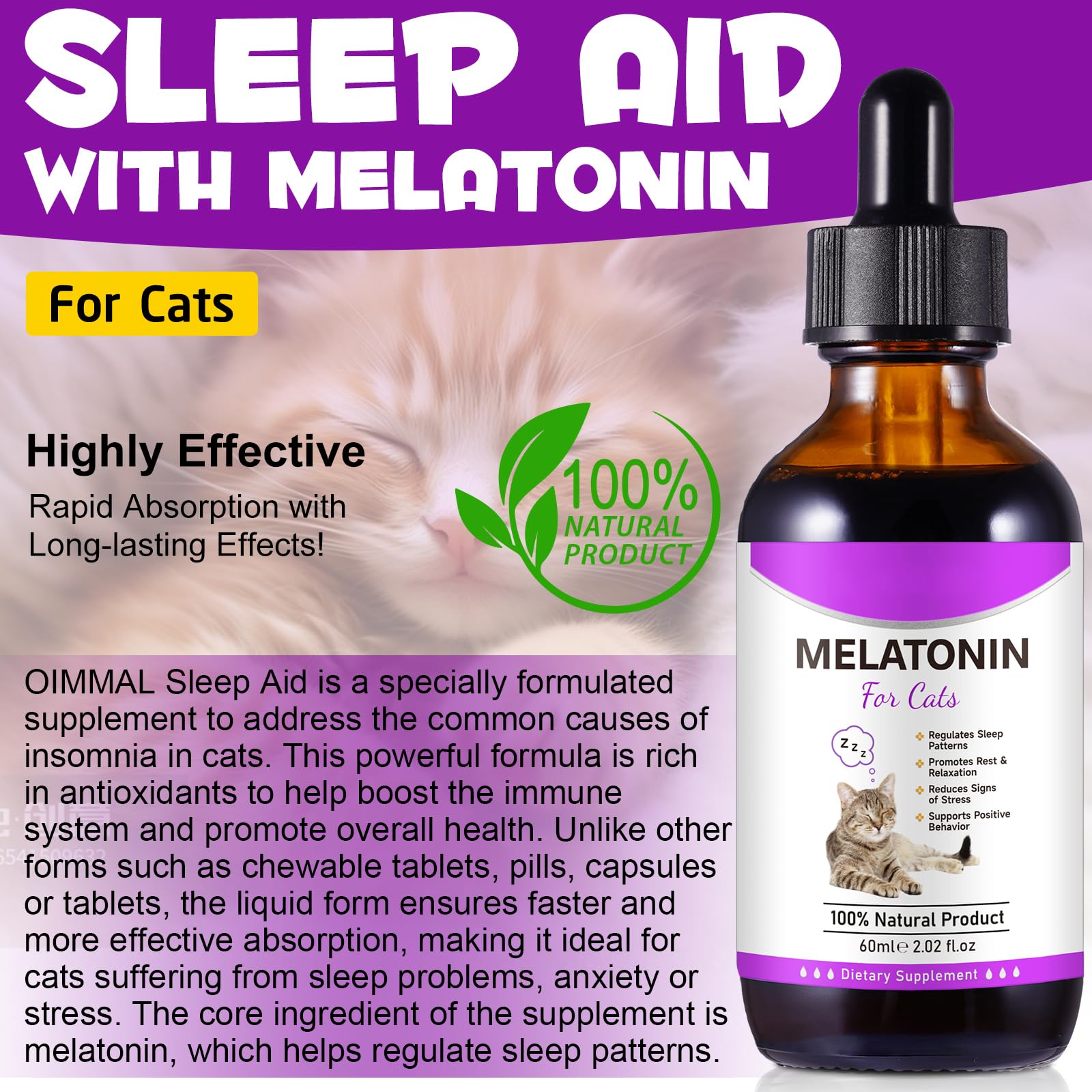 Asusxcli melatonin cats pour-measure cap promotes controlled dosing.