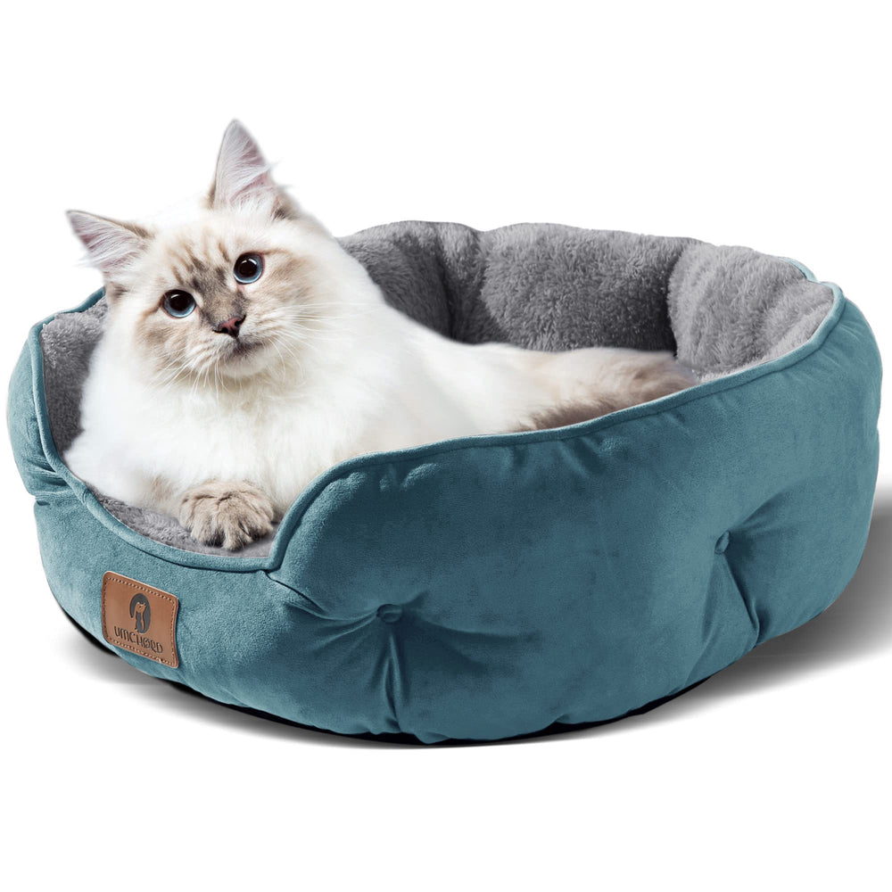 Asvin round pet bed provides head and neck support for relaxed naps