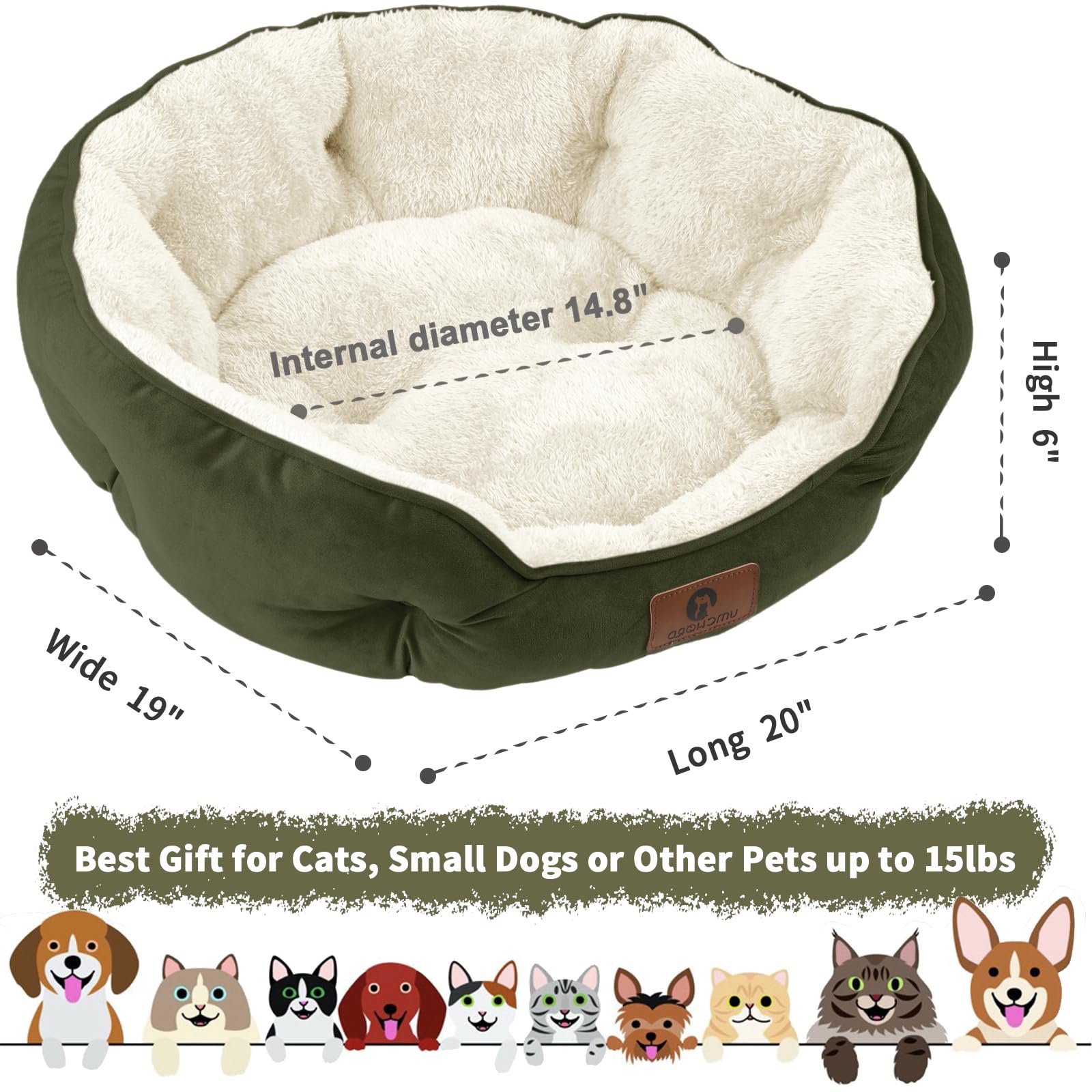 Asvin small dog bed anti-slip bottom keeps bed in place