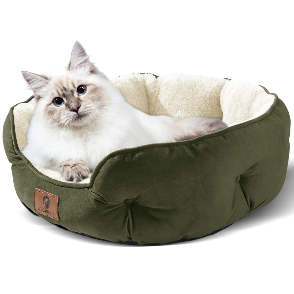 Asvin small dog bed round design supports head and neck comfortably