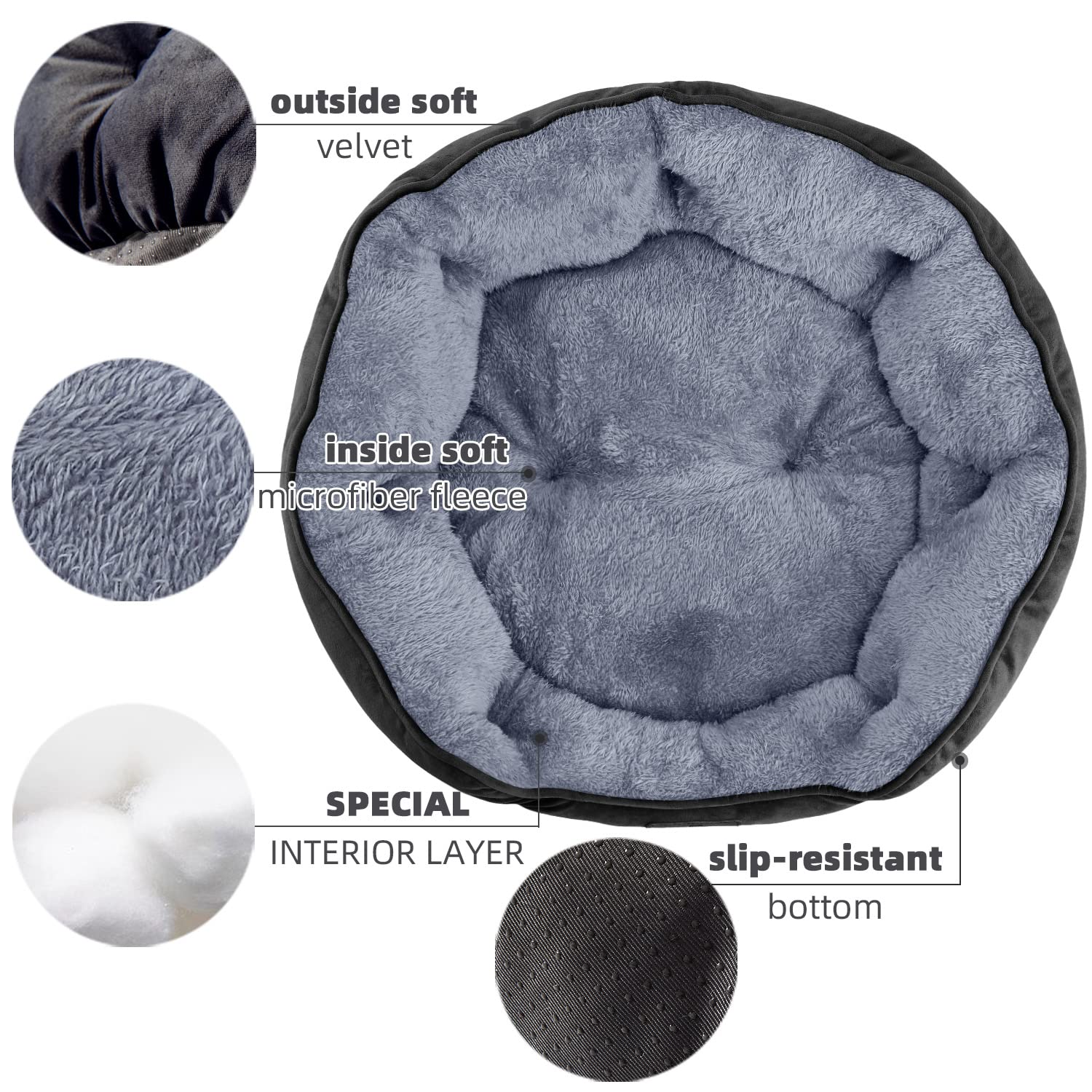 Asvin Small Dog Bed features water-resistant bottom for durability and mess protection.