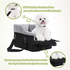 AtawLege center console dog car seat on driver side view helps keep pets secure.