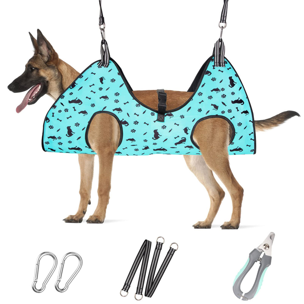 ATESON Dog Grooming Hammock setup demonstrates a calm in-home grooming station.
