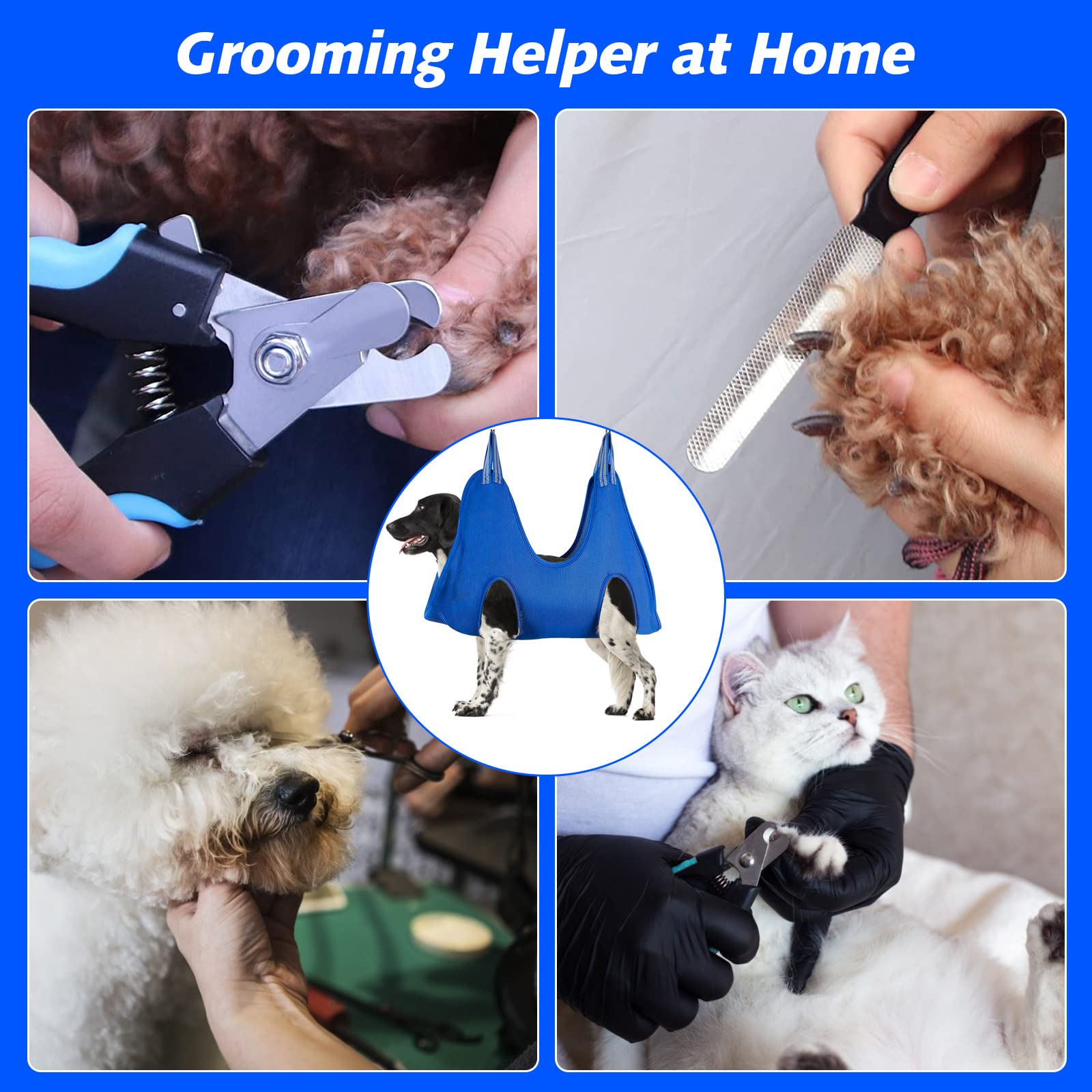 ATESON dog relaxing in hammock suggests a calming grooming environment.