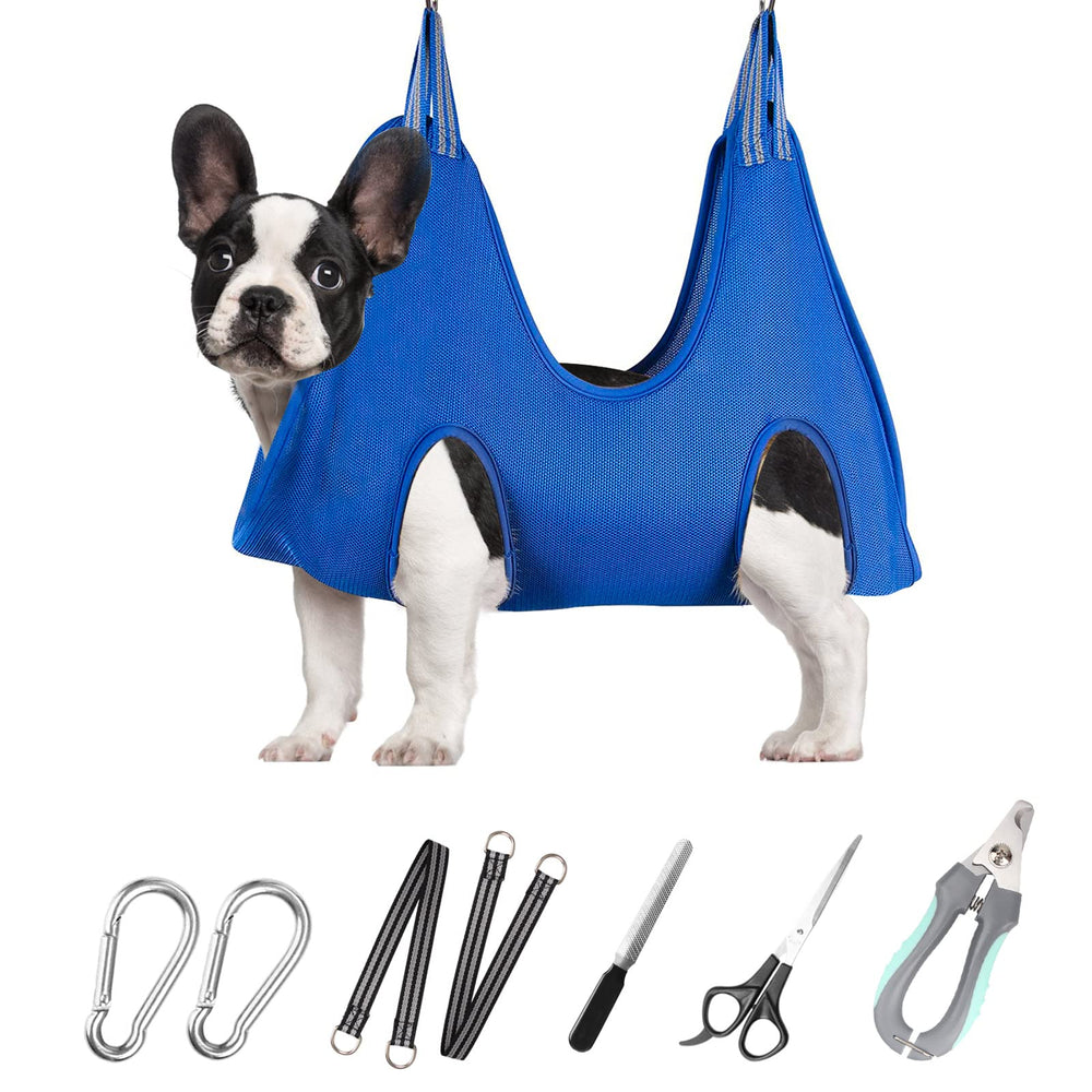 ATESON pet grooming hammock with nail clippers for easy trimming and calm pets.
