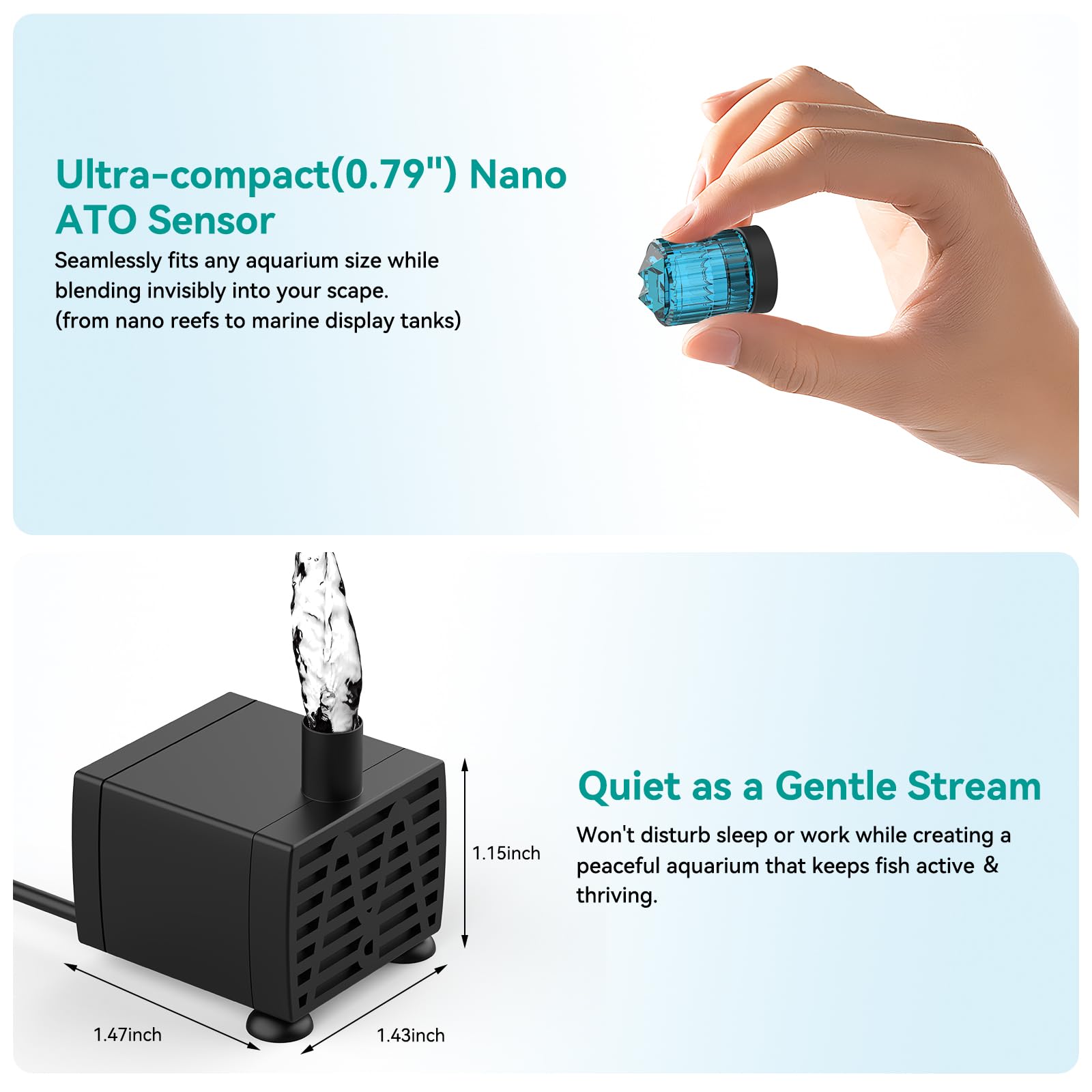 ATET ATO silent micro pump operates under 20 dB for calm aquariums