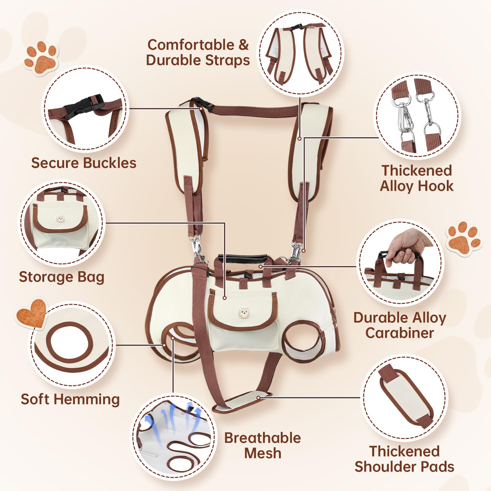 Atiansen padded interior protects pets during lifting and movement