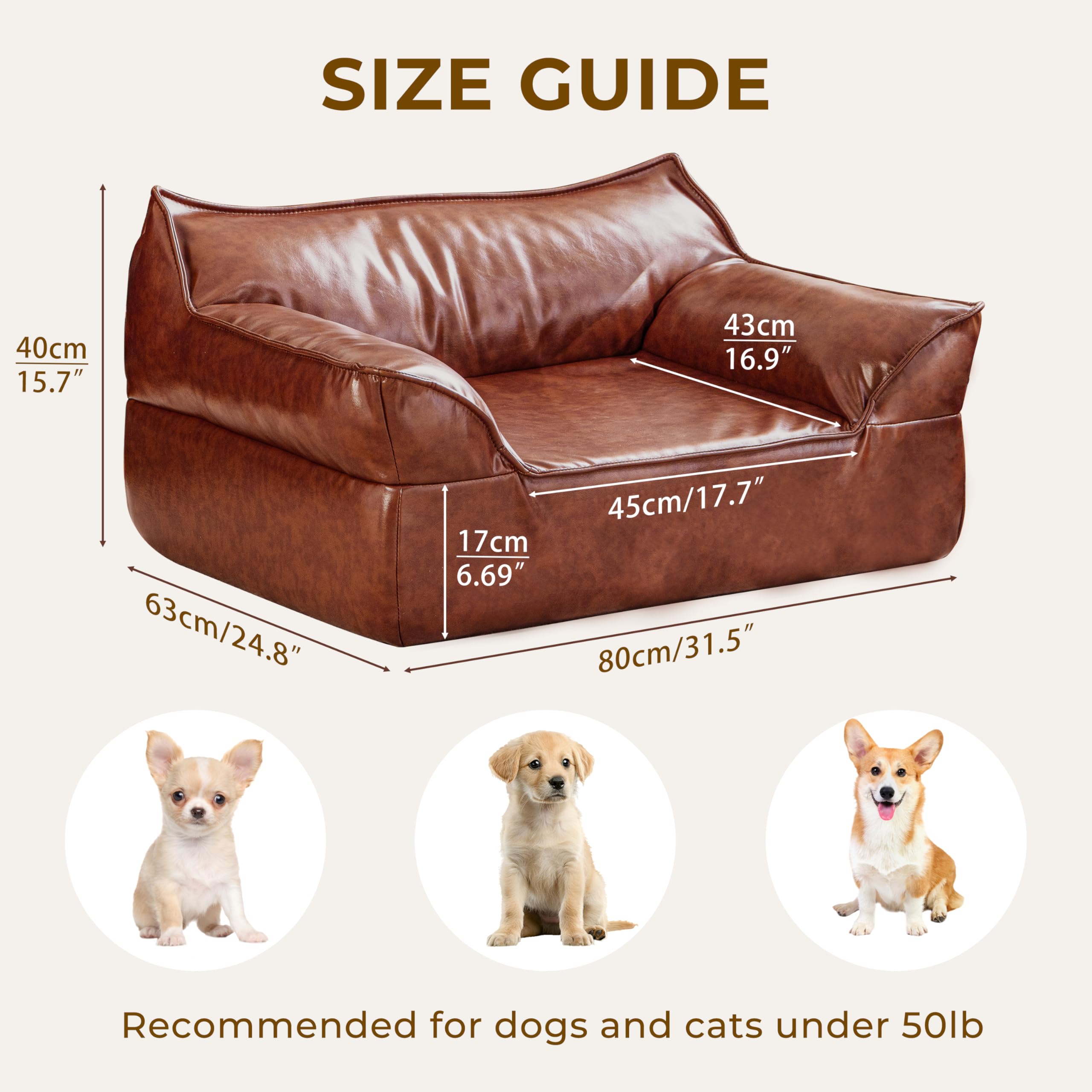 ATJafurn Sleeping area 16.9 by 17.7 inches accommodates dogs under 50 lbs.