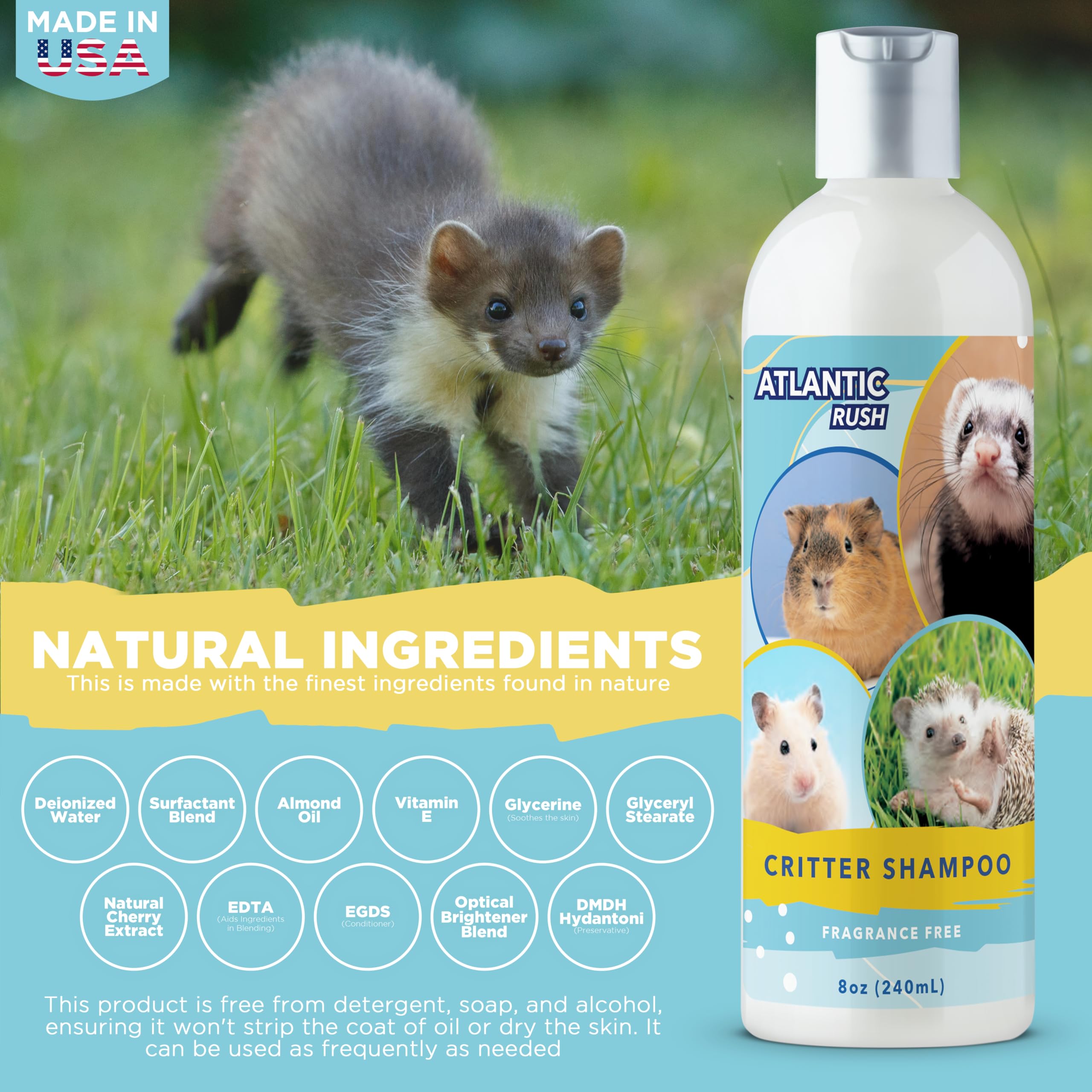 Atlantic Rush Critter Shampoo odor neutralization highlights subtle freshness