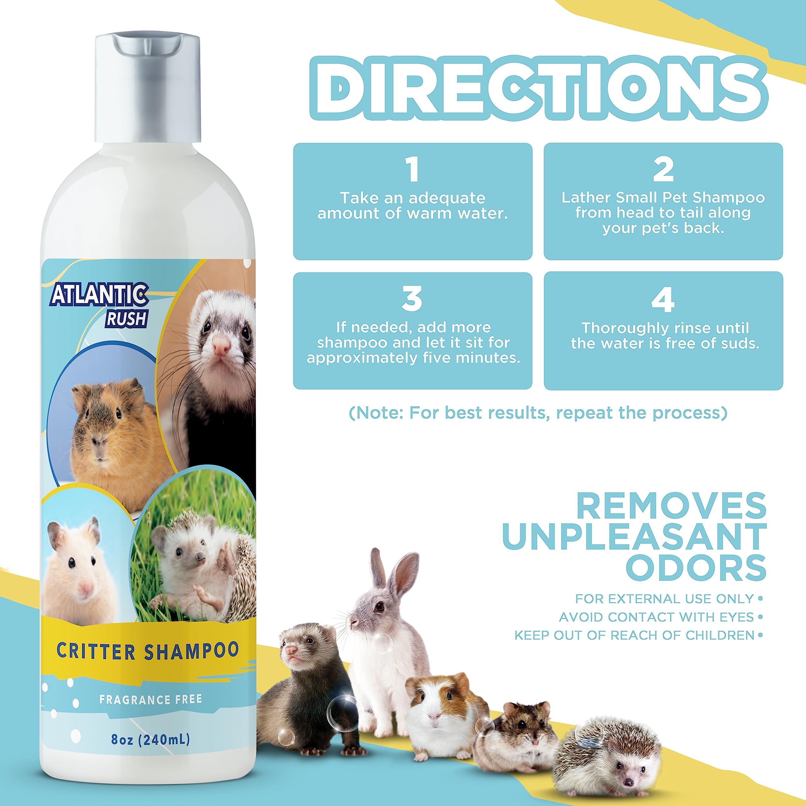 Atlantic Rush Critter Shampoo pour bottle for controlled dispensing during baths