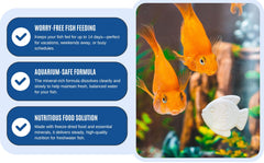 Atlantic Rush goldfish setup shows reliable 7–14 day feeding schedule.