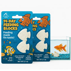 Atlantic Rush Vacation Feeder block in tank shows steady release for vacation feeding.
