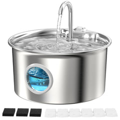 ATMZIQXR stainless steel cat water fountain top view highlights durable, rust-resistant design for daily use.