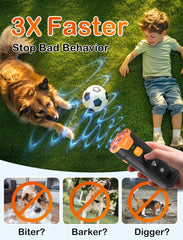 ATVIOO dog bark deterrent 3 emitters image emphasizes broad coverage for calmer training