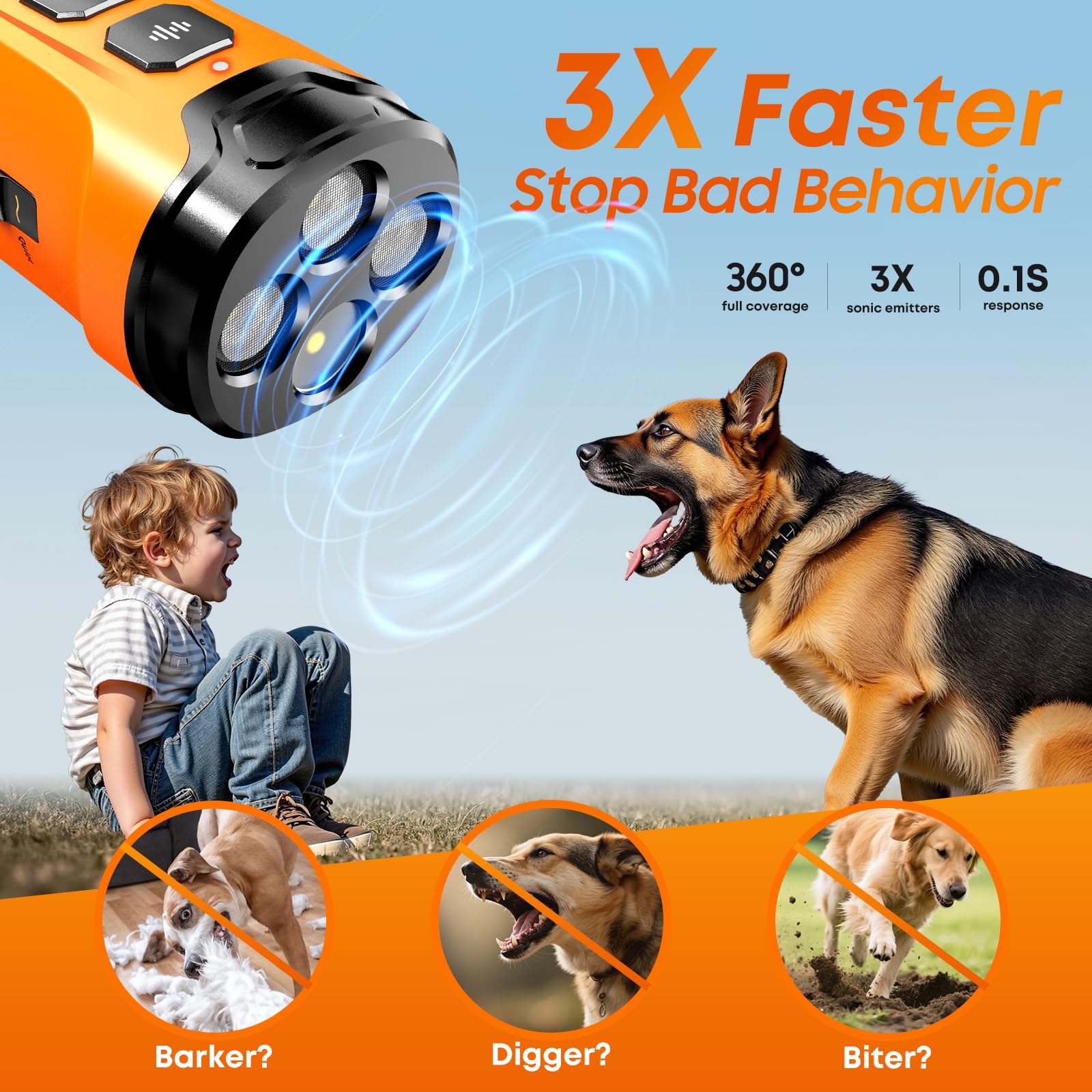 ATVIOO Dog Bark Deterrent Device side view shows easy reach controls