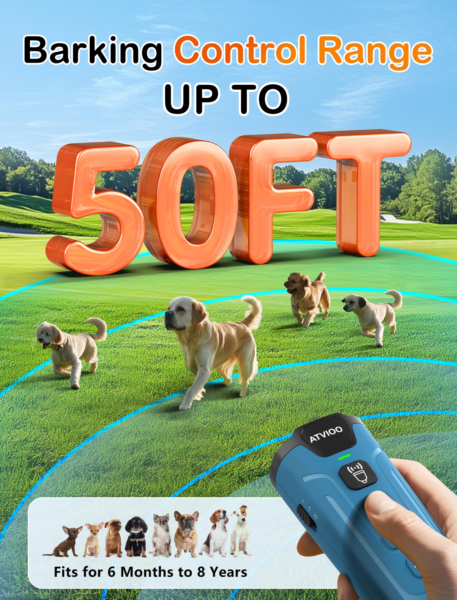ATVIOO bark deterrent safety features include a lock and auto-off for puppy-friendly use