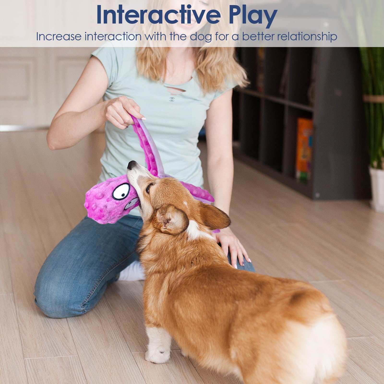 ATZNZIK Octopus dog toy durable plush material withstands aggressive chewers for long-lasting play.