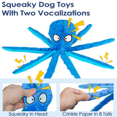 ATZNZIK Octopus dog toy squeaker-head closeup promotes audible stimulation during tug sessions.