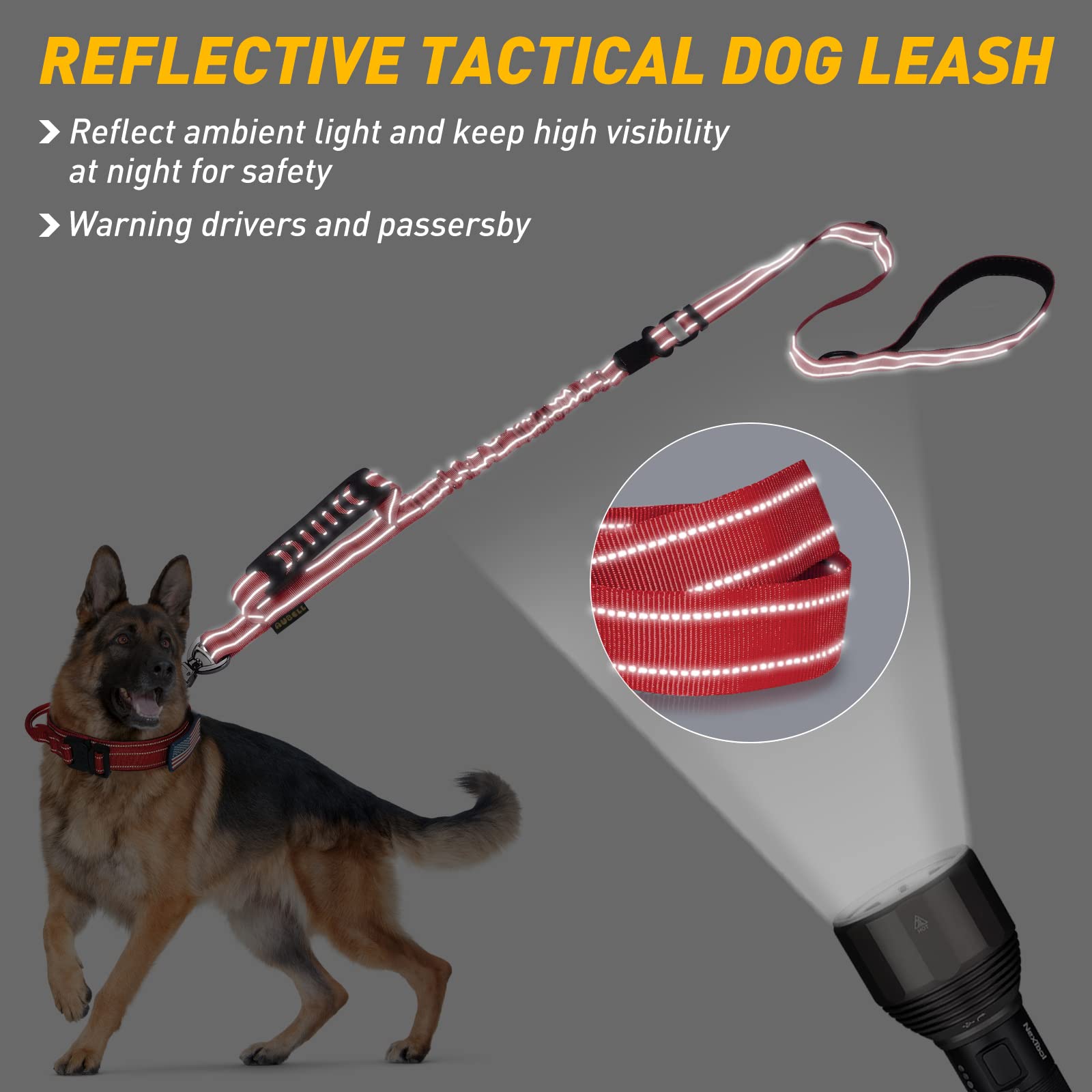 AUBELL shock-absorbing bungee leash cushions pulls for smoother training sessions.