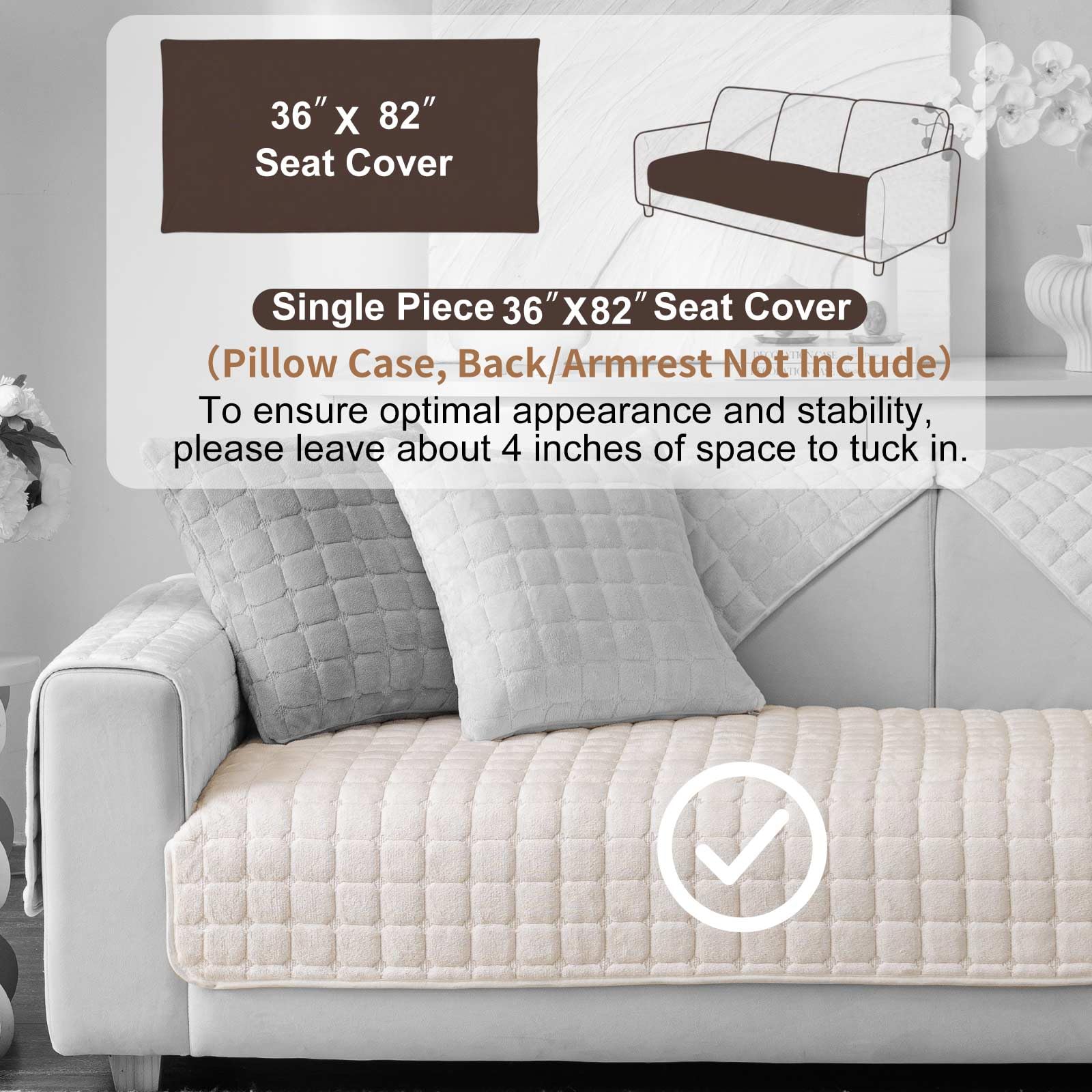 Aucrovee Velvet couch cover with non-slip backing stays in place during use.