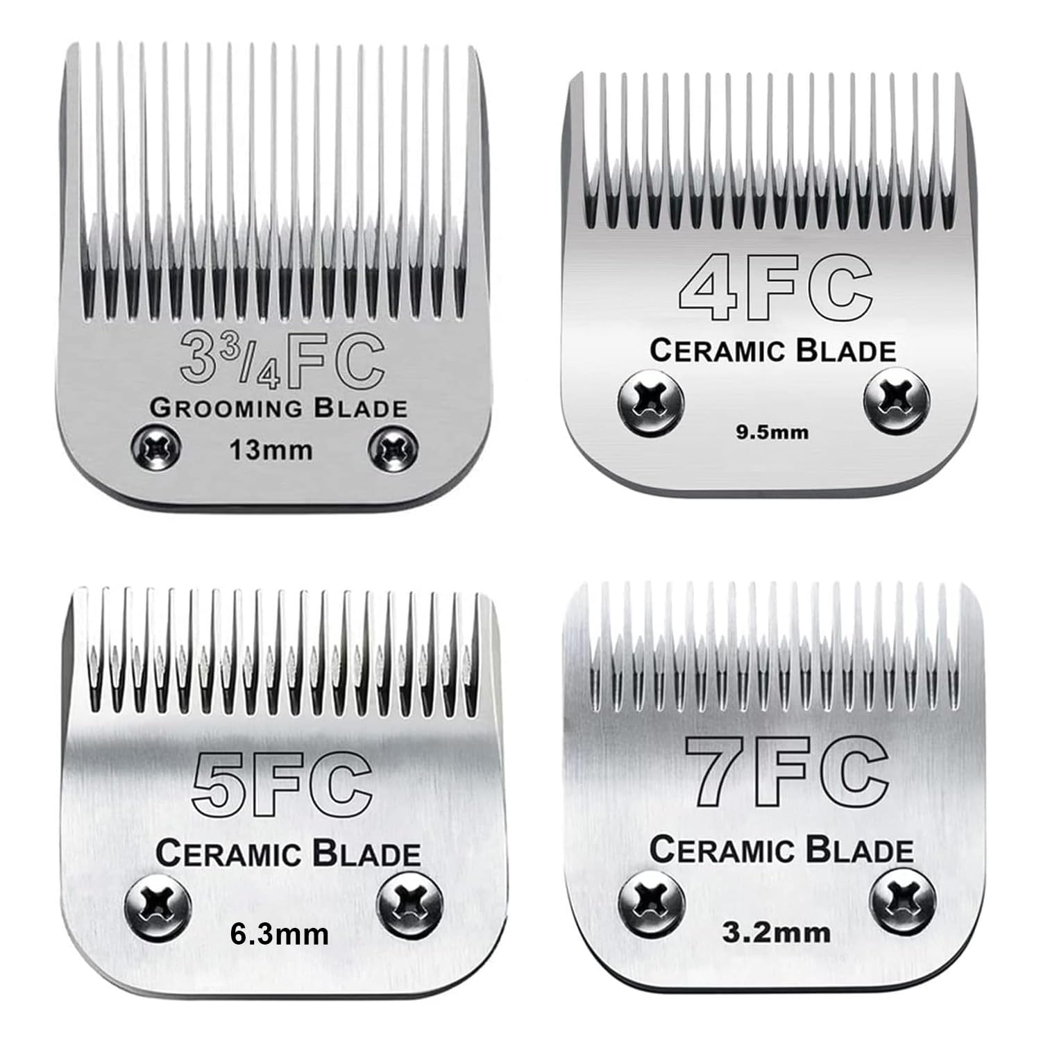 Audoc 4PACK blades: ceramic and stainless options shown for smooth, quiet dog grooming.