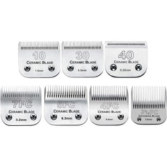 Audoc 7Pack ten-blade close-up highlighting ceramic and stainless steel for cooler grooming sessions.