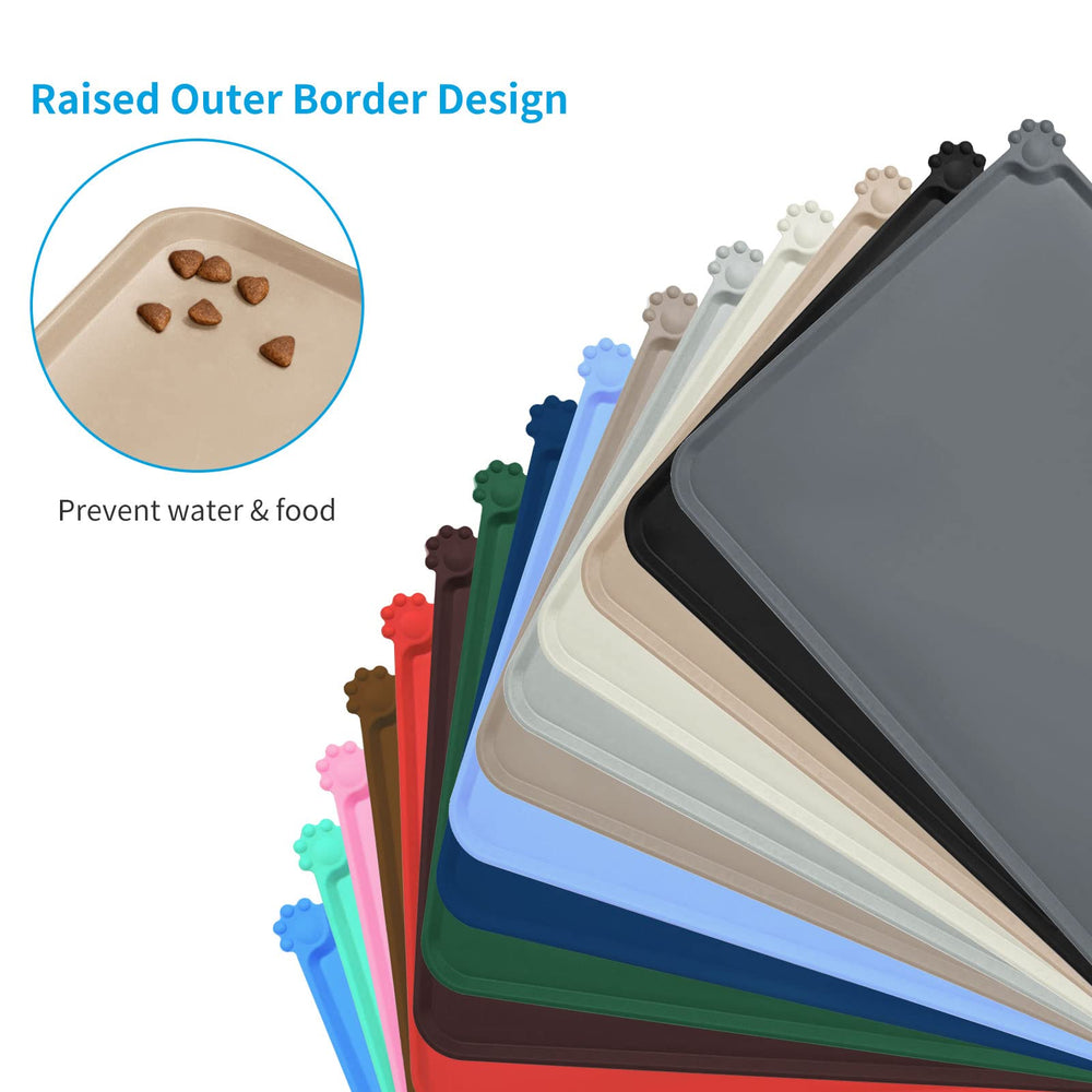 AUDWUD pet feeding mat on wood floor shows easy cleanup after meals