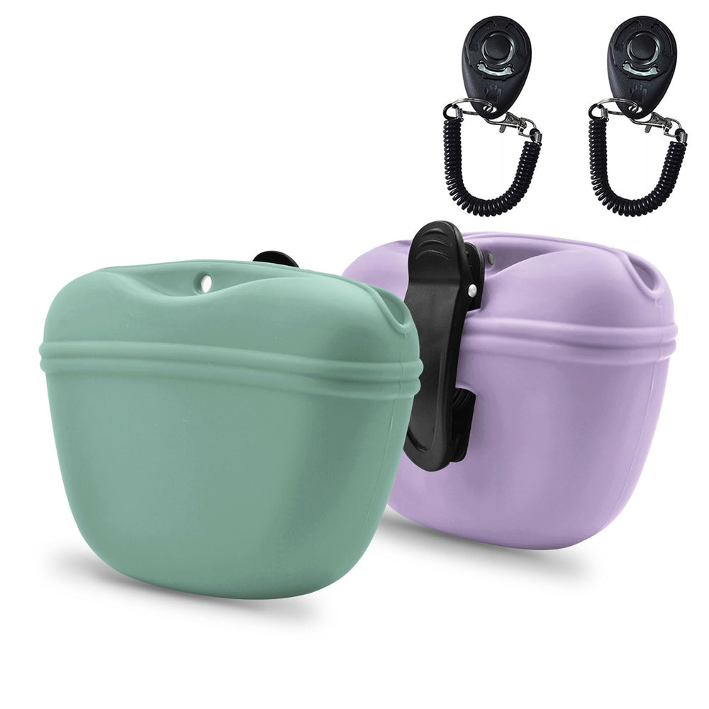 AUDWUD silicone dog treat pouch displaying the training clicker for one-hand access during sessions.