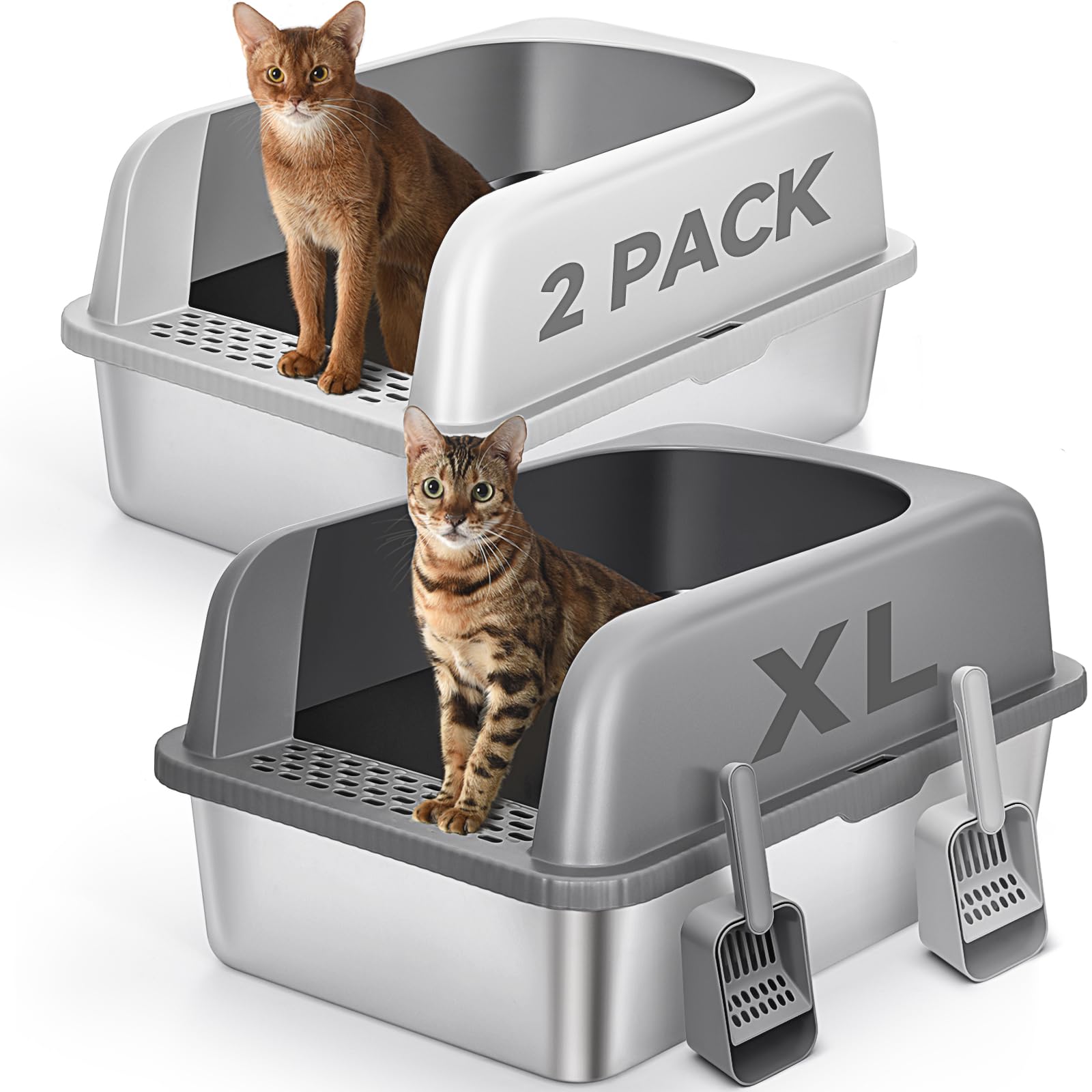 AUFYA stainless steel cat litter box with lid showing durable containment and privacy