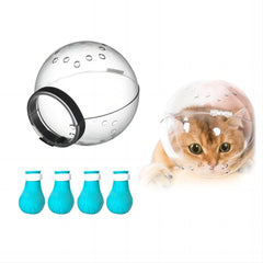 Augegel cat muzzle in use provides secure bite protection during grooming.