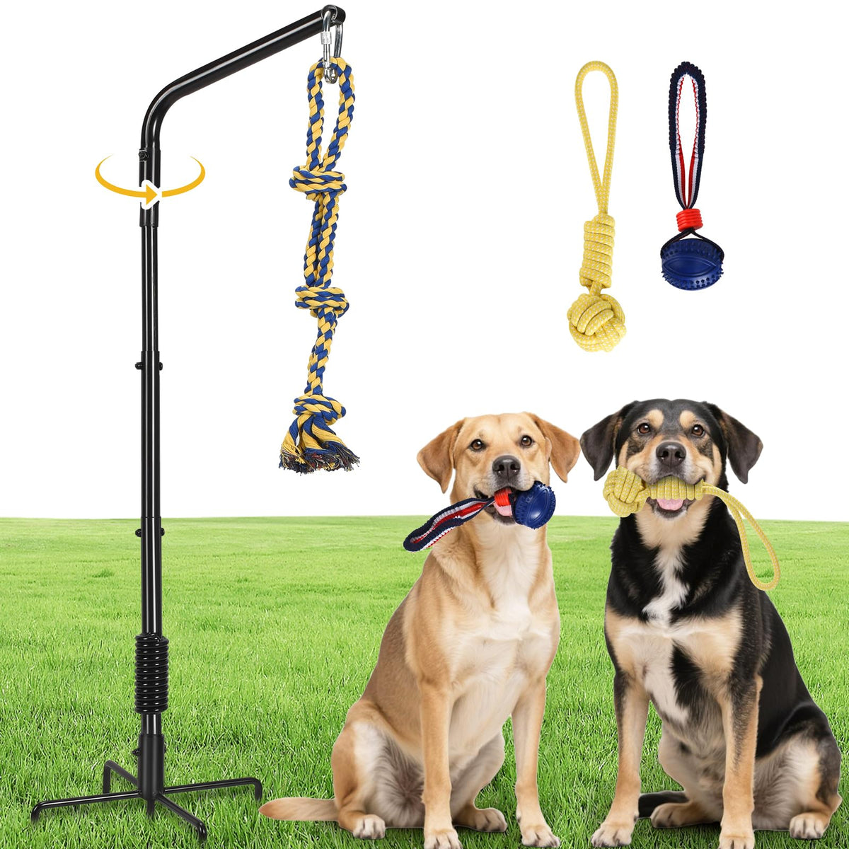 AugFir Tether spring pole rotation enabling dog self-play and exercise