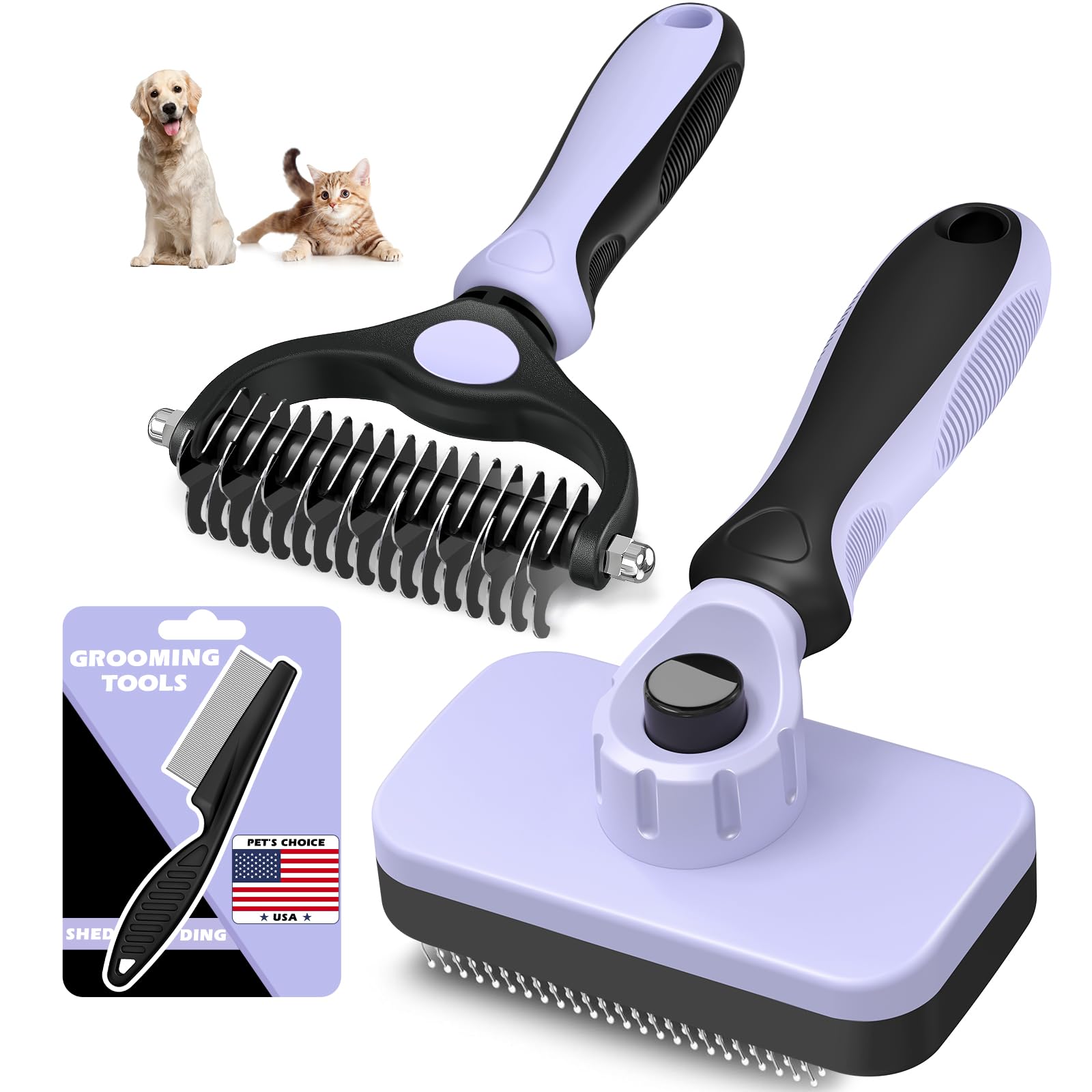 Augwind 3pcs grooming kit with slicker brush and rake for detangling pets