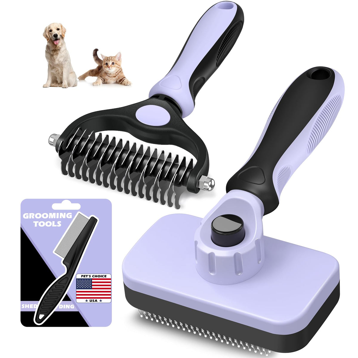 Augwind 3pcs grooming kit with slicker brush and rake for detangling pets