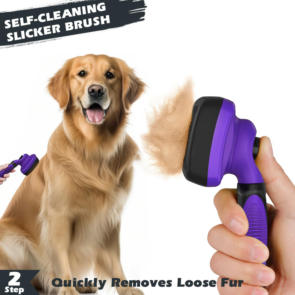 Augwind self-cleaning slicker brush with retractable bristles for quick cleanup