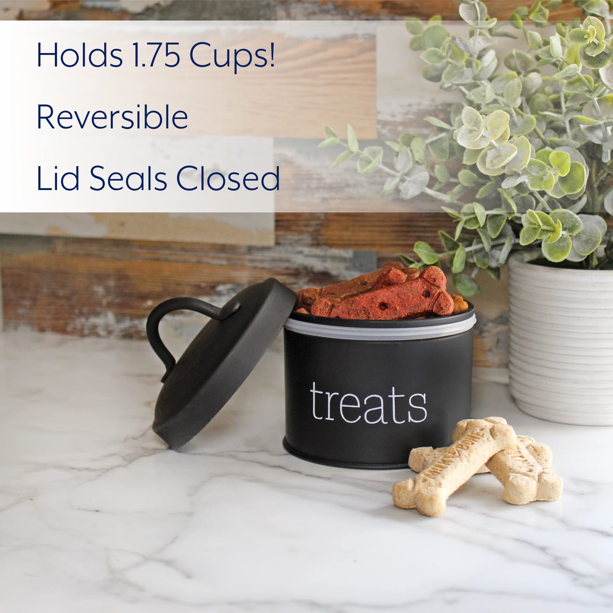 AuldHome Design enamel cat treat container black airtight storage complements other pet accessories