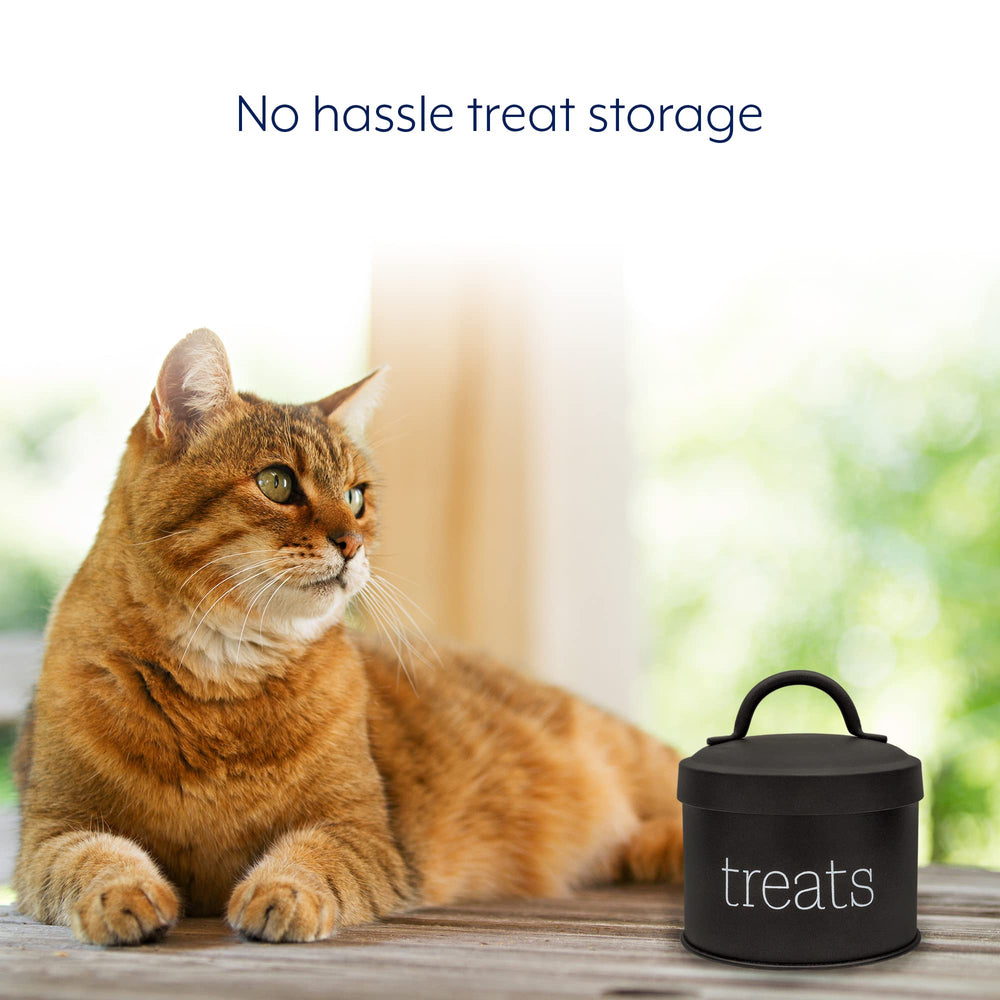 AuldHome Design enamel cat treat container black gasket air-seal emphasizes freshness and portability