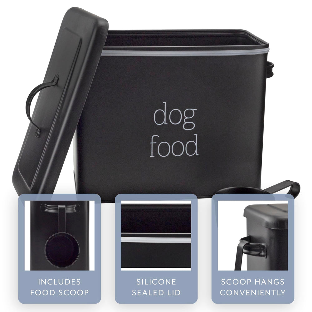 AuldHome Design retro dog food canister black with lid showcases durable enamelware for kitchens