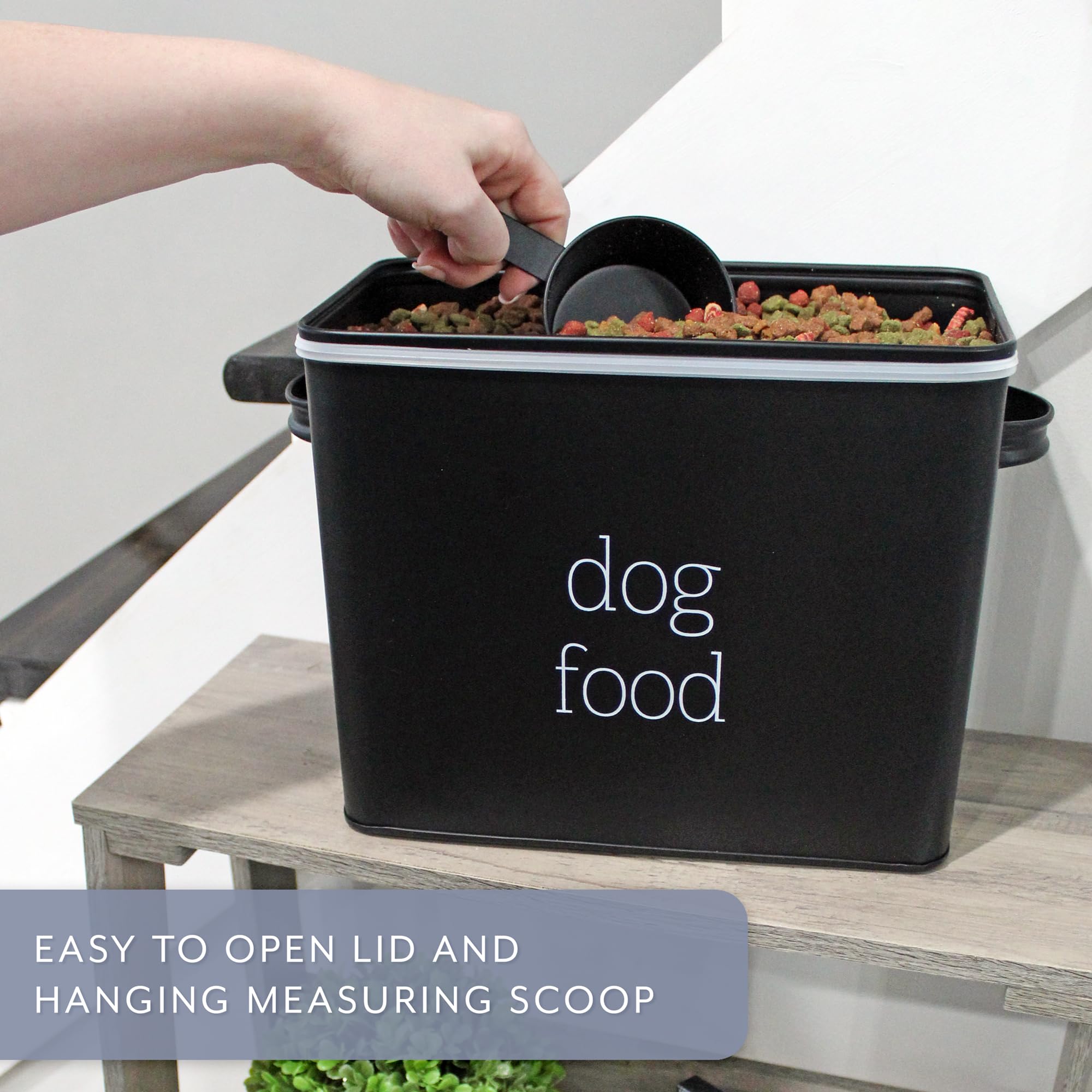 AuldHome Design retro dog food canister black on-counter setup keeps meals ready