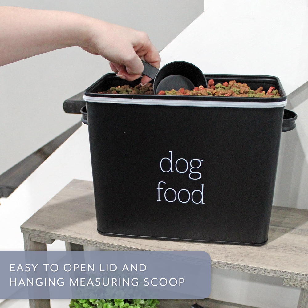 AuldHome Design retro dog food canister black on-counter setup keeps meals ready