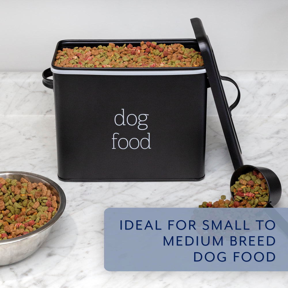 AuldHome Design retro dog food canister white side view complements modern farmhouse kitchens