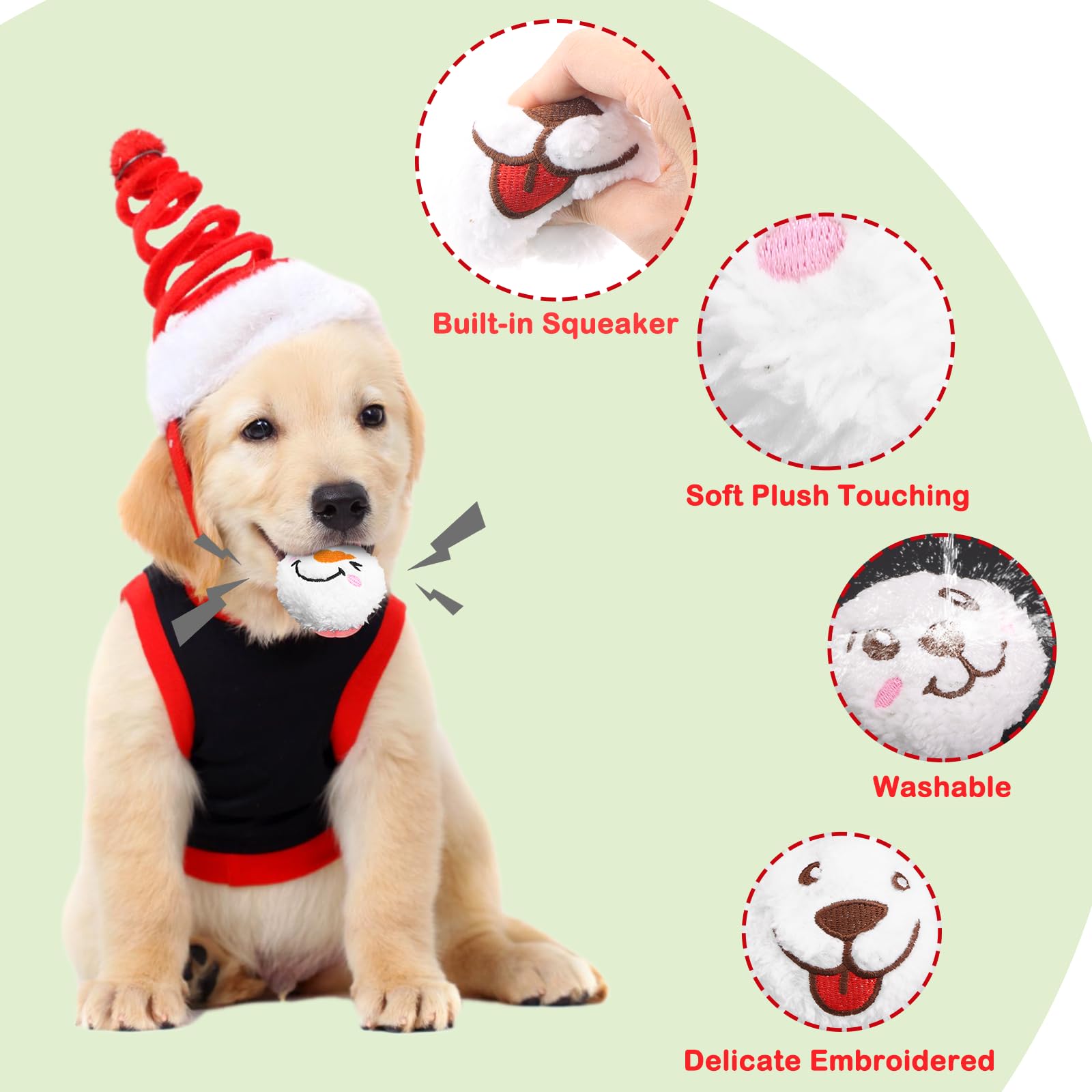 Auliand Christmas dog toy ball with snowman smile design