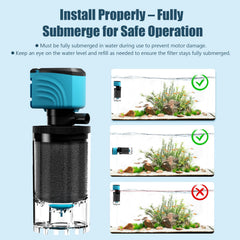Aulofee internal filter dual valve control directs flow without stressing small fish.