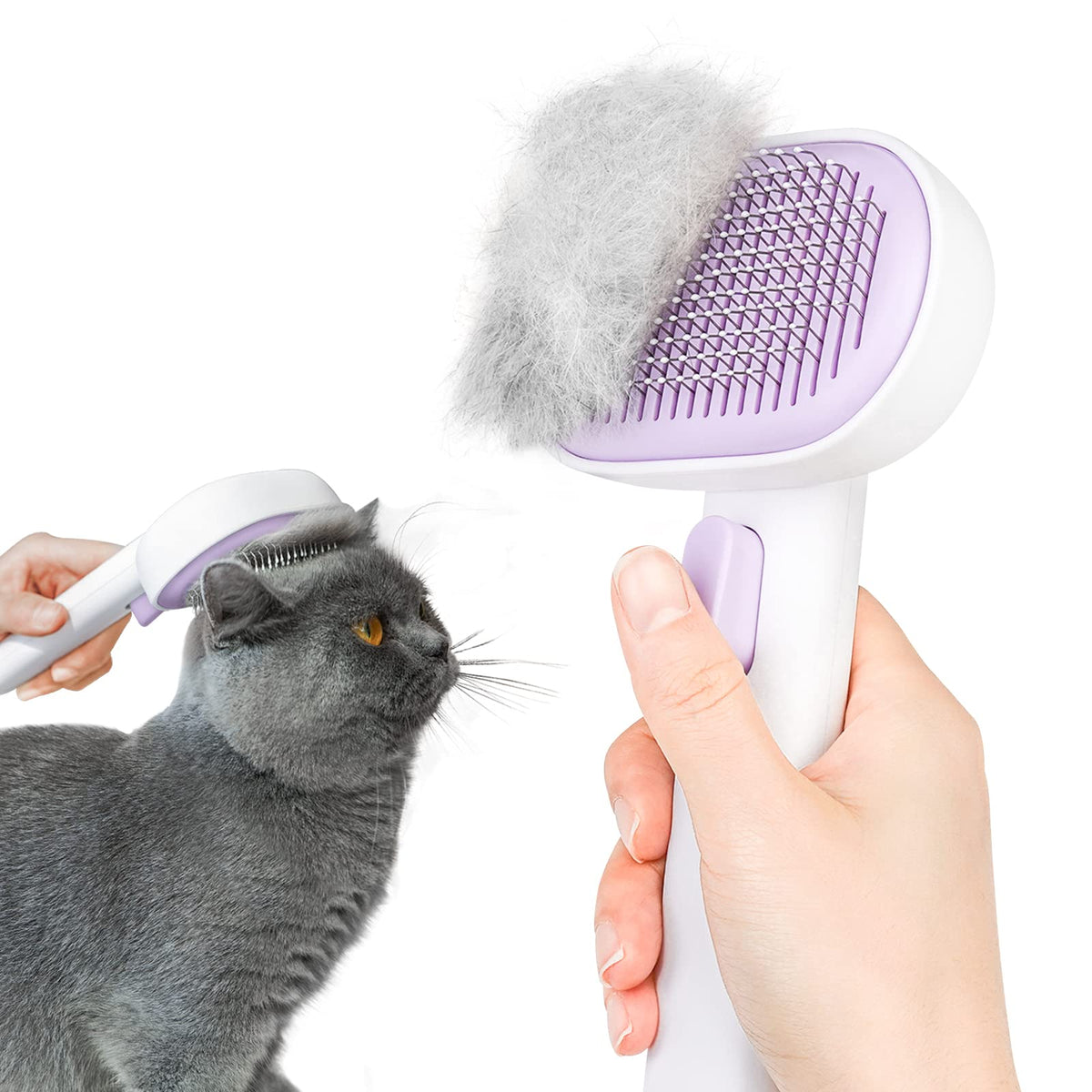 Aumuca cat-dog grooming brush closed view shows ergonomic handle for comfortable grooming
