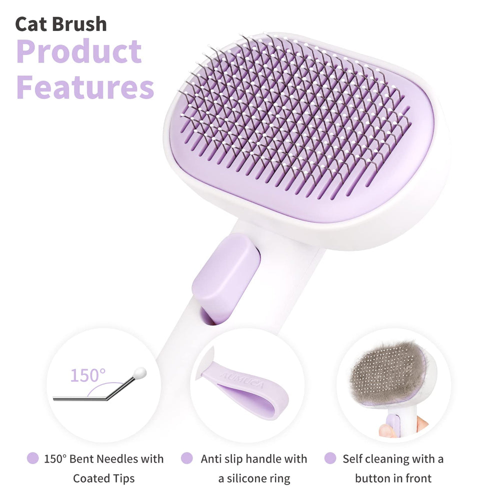 Aumuca brush in hand highlights one-handed grooming for cats or small dogs