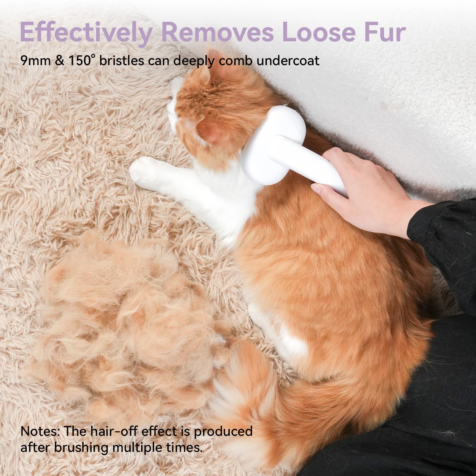 Aumuca brush in use on cat shows gentle grooming with minimal tugging