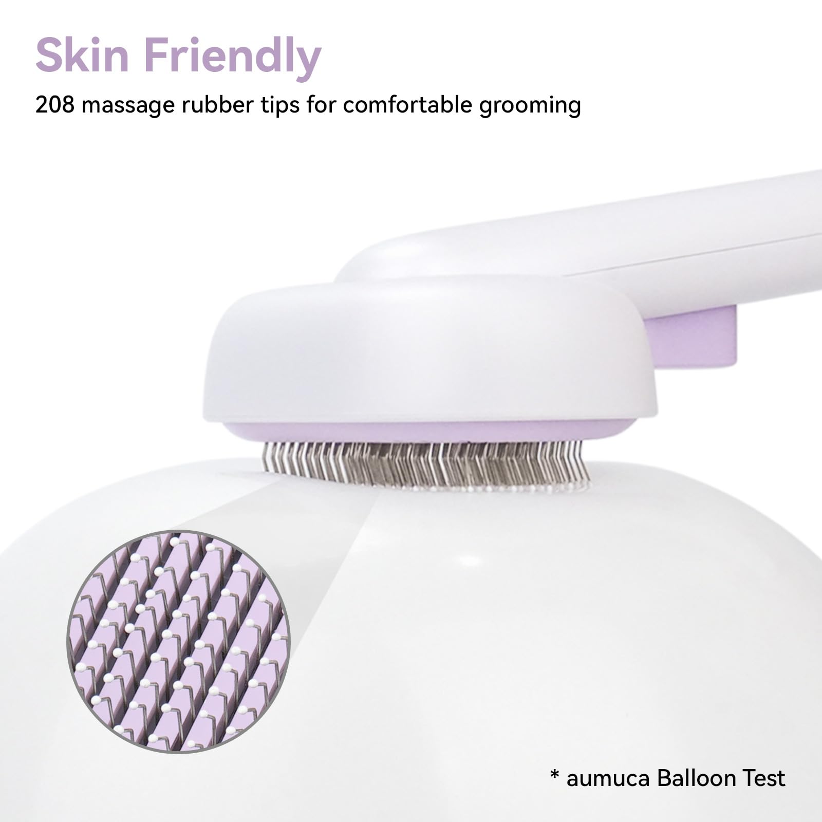 Aumuca brush one-touch-button reveals easy hair release after brushing